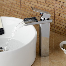 Bathroom Sink Faucet Heightening Contemporary Waterfall Chrome Finish - Silver