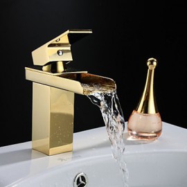 Bathroom Sink Faucet Traditional Waterfall Brass Ti-Pvd