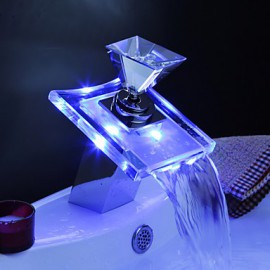 Bathroom Sink Faucet With Color Changing Led Waterfall Bathroom Sink Faucet (Glass Handle)