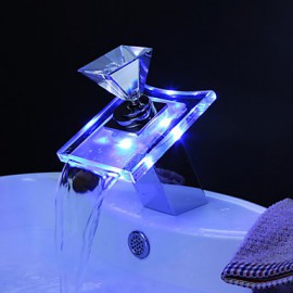 Bathroom Sink Faucet With Color Changing Led Waterfall Bathroom Sink Faucet (Glass Handle)