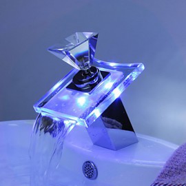 Bathroom Sink Faucet With Color Changing Led Waterfall Bathroom Sink Faucet (Glass Handle)