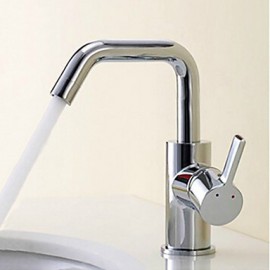 Bathroom Soild Brass Chrome Finish Deck Mounted Single Handle Single Hole Cold And Hot Water Basin Faucet