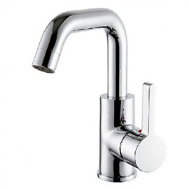 Bathroom Soild Brass Chrome Finish Deck Mounted Single Handle Single Hole Cold And Hot Water Basin Faucet