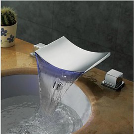 Bathroom Waterfall Basin Tap Sink Mixer Chrome Led Fashionable Design Deck Mounted Dual Handles Three Color Changed