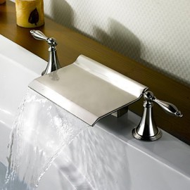 Bathtub Faucet - Contemporary - Waterfall - Brass (Nickel Brushed)