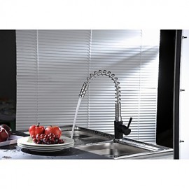 Black Body Pull Out Spray Kitchen Sink Mixer Tap Swivel Spout Single Handle Chrome Finished