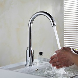 Brass Automatic Sensor Chrome Finish Bathroom Sink Faucet - Silver (4 X Aa / Ac 110V)