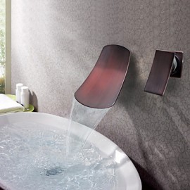 Brass Orb Finish Single Lever Widespread Double Holes Waterfall Wall Mount Basin Faucet