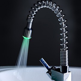 Brass Pull Down Kitchen Faucet With Color Changing Led Light - Spring