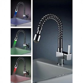 Brass Pull Down Kitchen Faucet With Color Changing Led Light - Spring