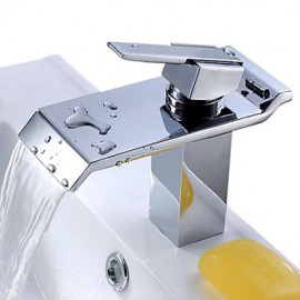 Brass Waterfall Bathroom Sink Faucet With Stainless Steel Spout