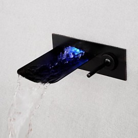Brushed Led Blue / Green / Red Light Waterfall Wall Mounted Bathroom Basin Faucet - Black