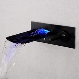 Brushed Led Blue / Green / Red Light Waterfall Wall Mounted Bathroom Basin Faucet - Black