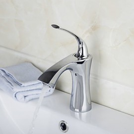 Centerset Single Handle Chrome-Plated Brass Bathroom Sink Faucet - Silver