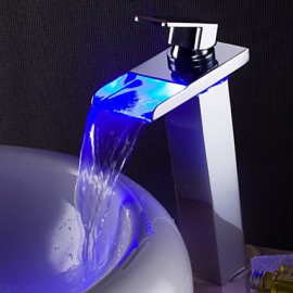 Charmingwater Contemporary Color Changing Led Waterfall Chrome Brass Bathroom Vessel Faucet