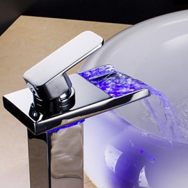 Charmingwater Contemporary Color Changing Led Waterfall Chrome Brass Bathroom Vessel Faucet