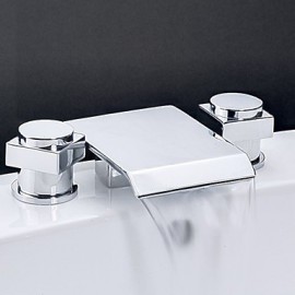 Chrome Brass Two Handles Widespread Waterfall Bathroom Sink Faucet