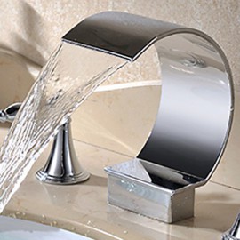 Chrome Finish Deck Mounted 3 Pieces Waterfall Basin Water Tap