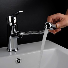 Chrome Finish Pull Out Bathroom Sink Faucet