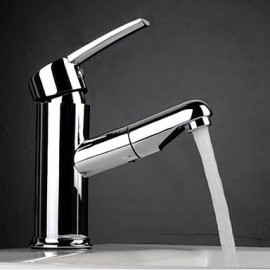 Chrome Finish Pull Out Bathroom Sink Faucet