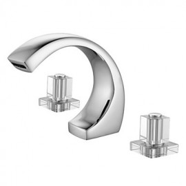 Chrome Finish Two Handles Contemporary Widespread Bathroom Sink Faucet