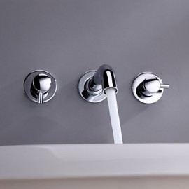 Chrome Finish Wall Mount Bathroom Sink Faucet (Widespread)