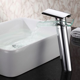 Chrome Finish Waterfall Glass Spout Bathroom Sink Faucet