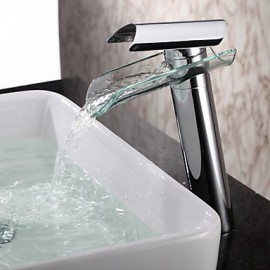 Chrome Finish Waterfall Glass Spout Bathroom Sink Faucet