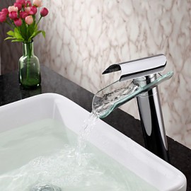 Chrome Finish Waterfall Glass Spout Bathroom Sink Faucet
