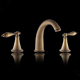 Classic Antique Brass Two Handle Three Holes Bathroom Sink Faucet