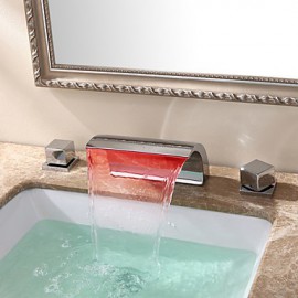 Color Changing Led Waterfall Chrome Finish Widespread Bathroom Sink Faucet