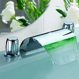 Color Changing Led Waterfall Chrome Finish Widespread Bathroom Sink Faucet