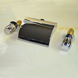 Color Changing Led Waterfall Chrome Finish Widespread Bathroom Sink Faucet