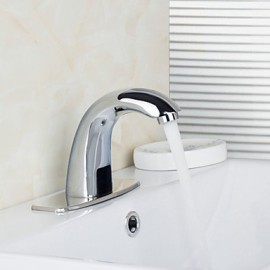 Contemporary Automatic Sensor Bathroom Sink Faucet With Escutcheon Plate - Silver
