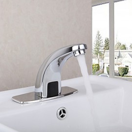 Contemporary Automatic Sensor Bathroom Sink Faucet With Escutcheon Plate - Silver