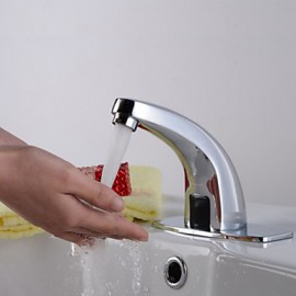 Contemporary Automatic Sensor Bathroom Sink Faucet With Escutcheon Plate - Silver