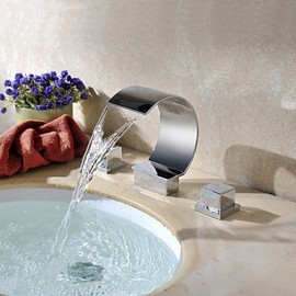 Contemporary Brass Two Handles 3-Hole Waterfall Basin Faucet Chrome Finish