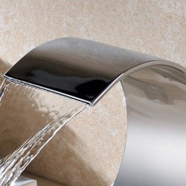 Contemporary Brass Two Handles 3-Hole Waterfall Basin Faucet Chrome Finish