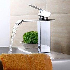 Contemporary Brass Waterfall Bathroom Faucet - Silver