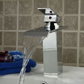Contemporary Brass Waterfall Bathroom Faucet - Silver