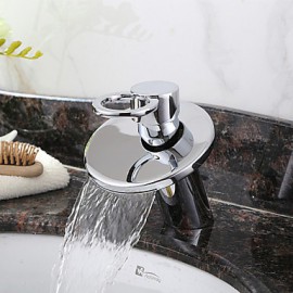 Contemporary Brass Waterfall Bathroom Sink Faucet