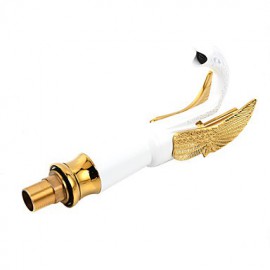 Contemporary Ceramic Body Shape Swan Bathroom Basin Mixer (Tall) - Gold+White