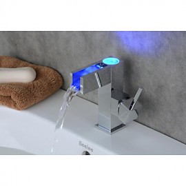 Contemporary Chrome Color Changing Led Bathroom Sink Faucet