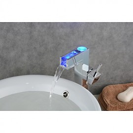 Contemporary Chrome Color Changing Led Bathroom Sink Faucet