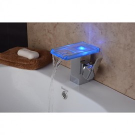 Contemporary Chrome Color Changing Led Bathroom Sink Faucet