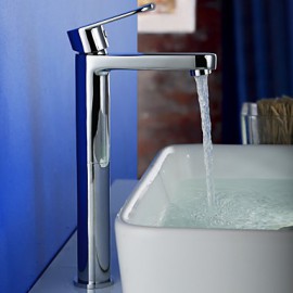 Contemporary Chrome Finish Brass One Hole Single Handle Bathroom Sink Faucet