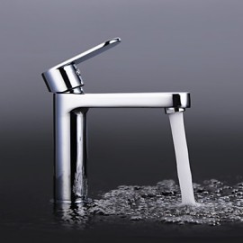 Contemporary Chrome Finish Brass One Hole Single Handle Bathroom Sink Faucet