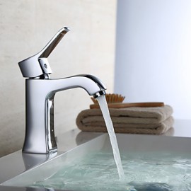 Contemporary Chrome Finish Brass One Hole Single Handle Bathroom Sink Faucet