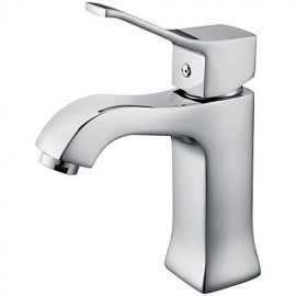 Contemporary Chrome Finish Brass One Hole Single Handle Bathroom Sink Faucet