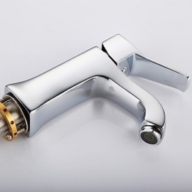Contemporary Chrome Finish Brass One Hole Single Handle Bathroom Sink Faucet